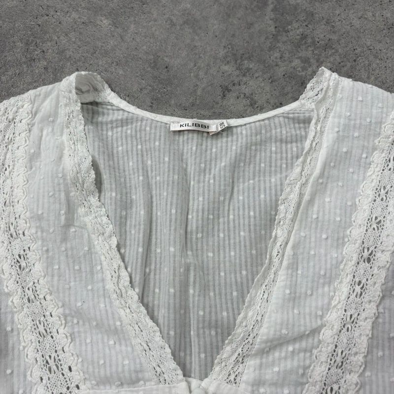 white cotton flared embroidered lace blouse