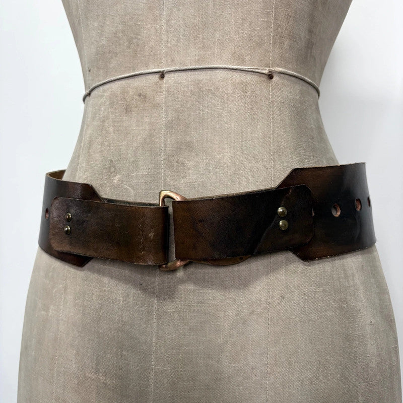 brown leather double link belt