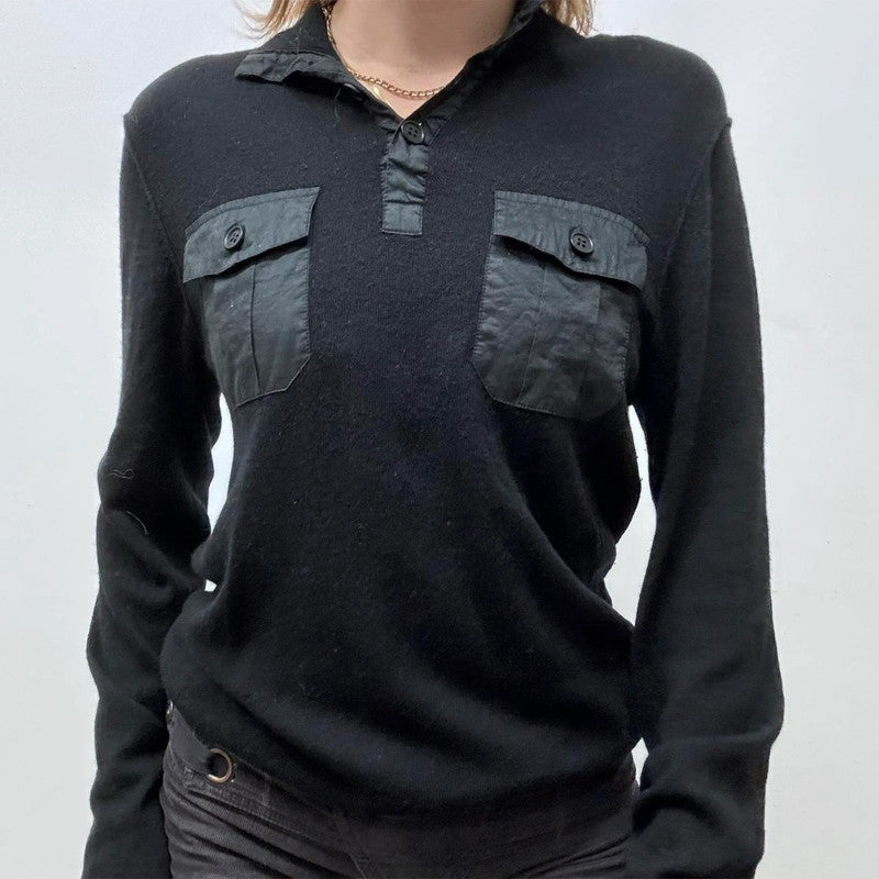 Black cashmere cargo slouchy jumper