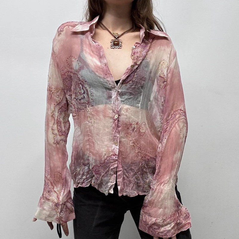 sheer silk pink paisley shirt