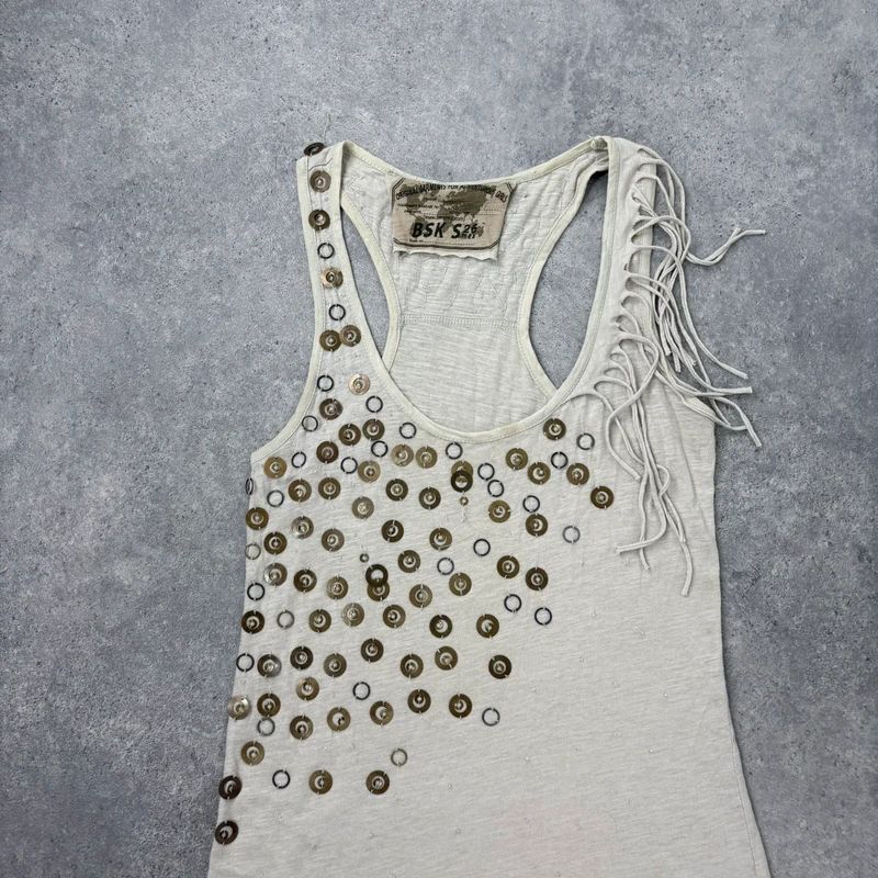 slouchy tan metal studded embelsihed vest top