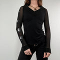 black layered mesh long sleeve slouchy rib top 2026