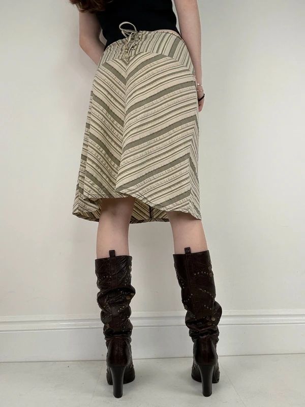 khaki striped chevron pinstripe midi a-line skirt