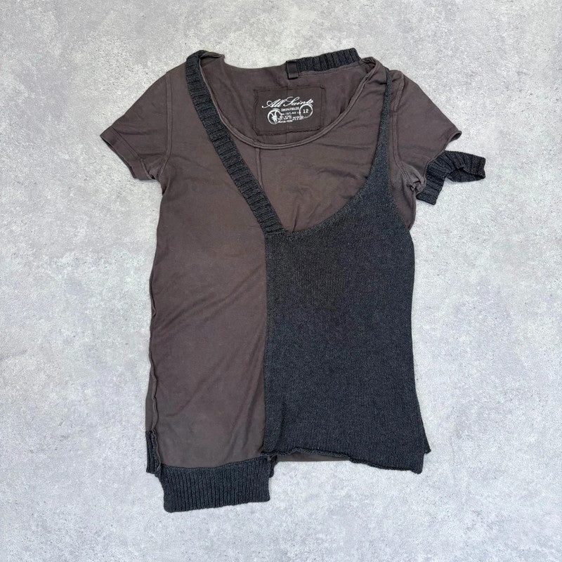 asymmetric ribbed patchwork allsaints top