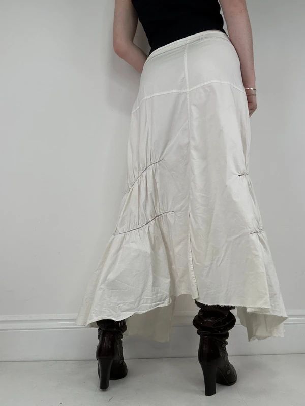 pleated white asymmetric flared maxi skirt