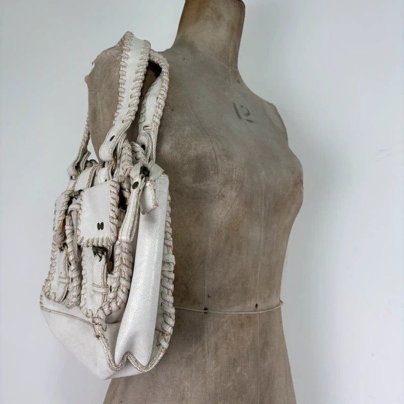 White crochet laced cargo Y2K bag