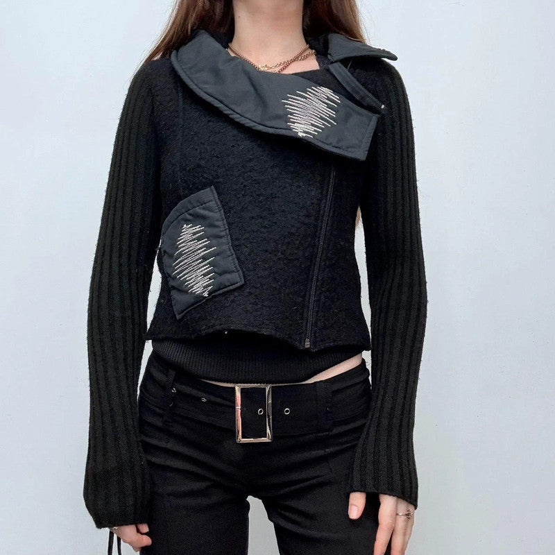black wool asymmetric top