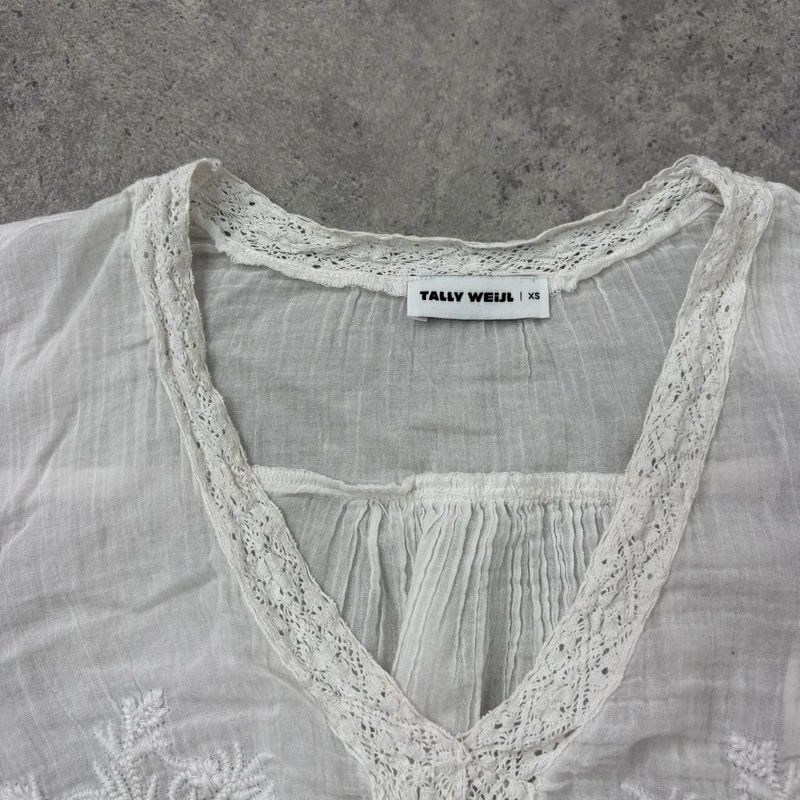 white cotton floral embroidered blouse