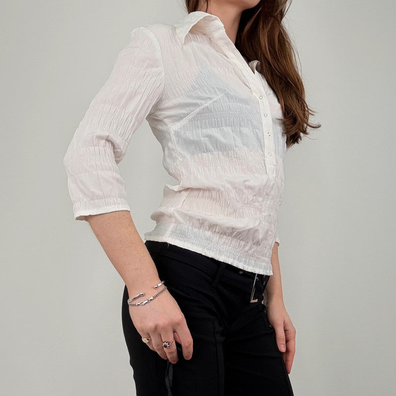 gathered cinched white cotton shirt