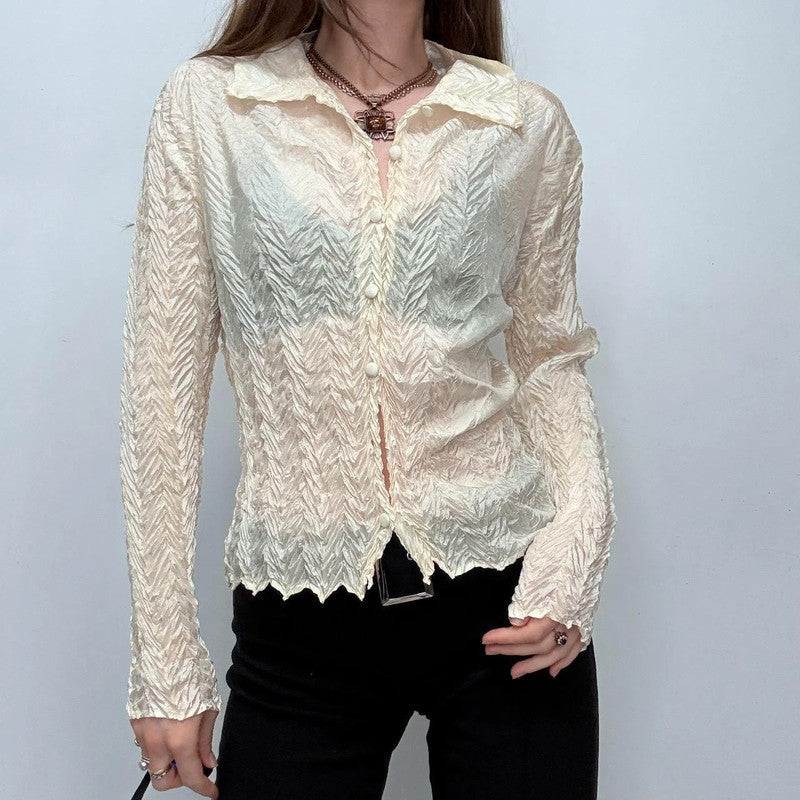 cream crinkle fitted shirt