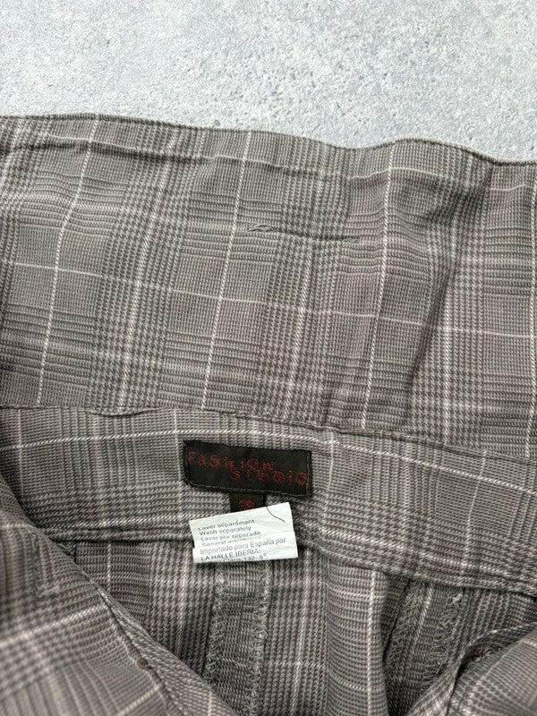 brown tartan low rise flared midi skirt