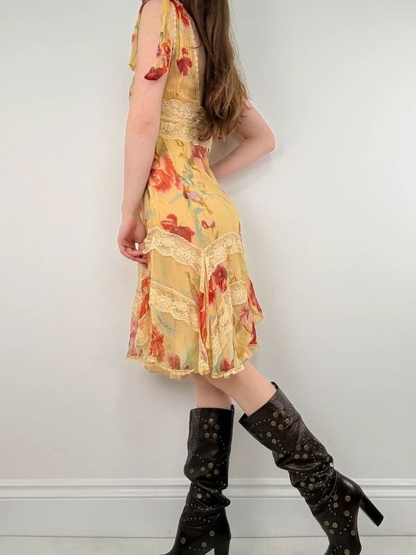 Butter yellow summer dress layered floral watercolour