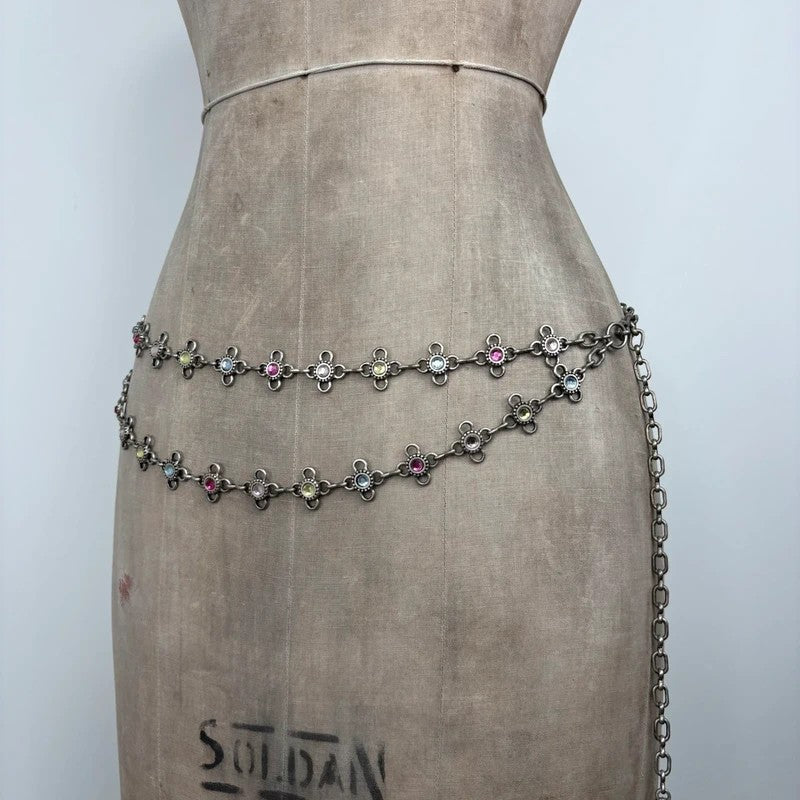 silver waist chain gem embellished chain belt