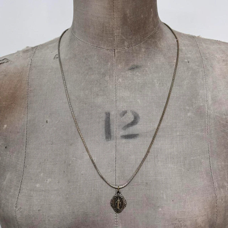 long silver chain religous necklace