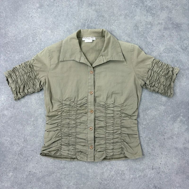 gathered khaki pleated shirt