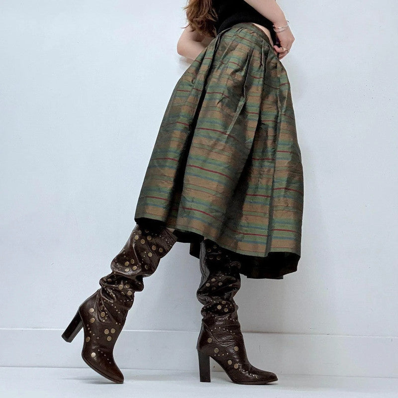 puff structured pleated pinstripe skirt