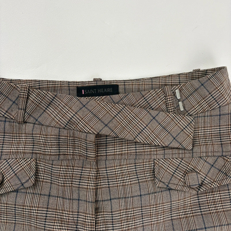 brown tartan checked wide leg suit pants