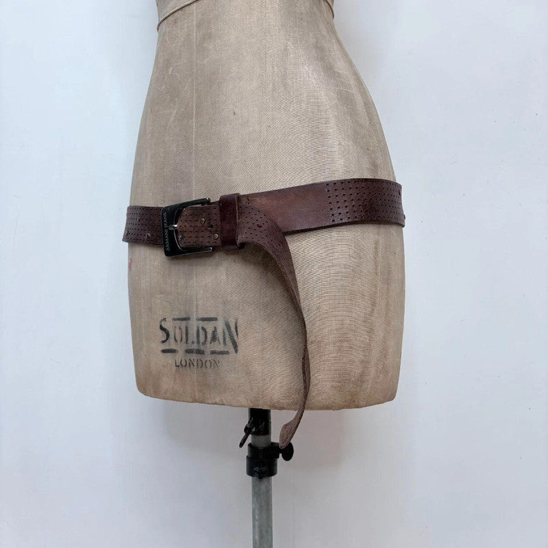 brown leather studded metal belt