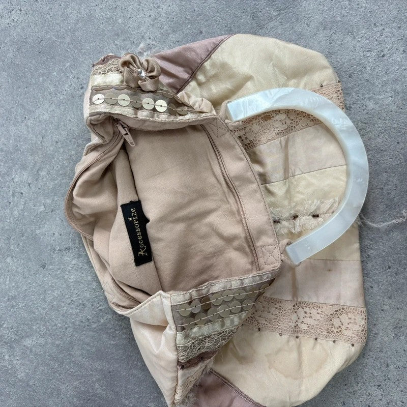 Lace boho pastel pink embroidered mini clutch bag