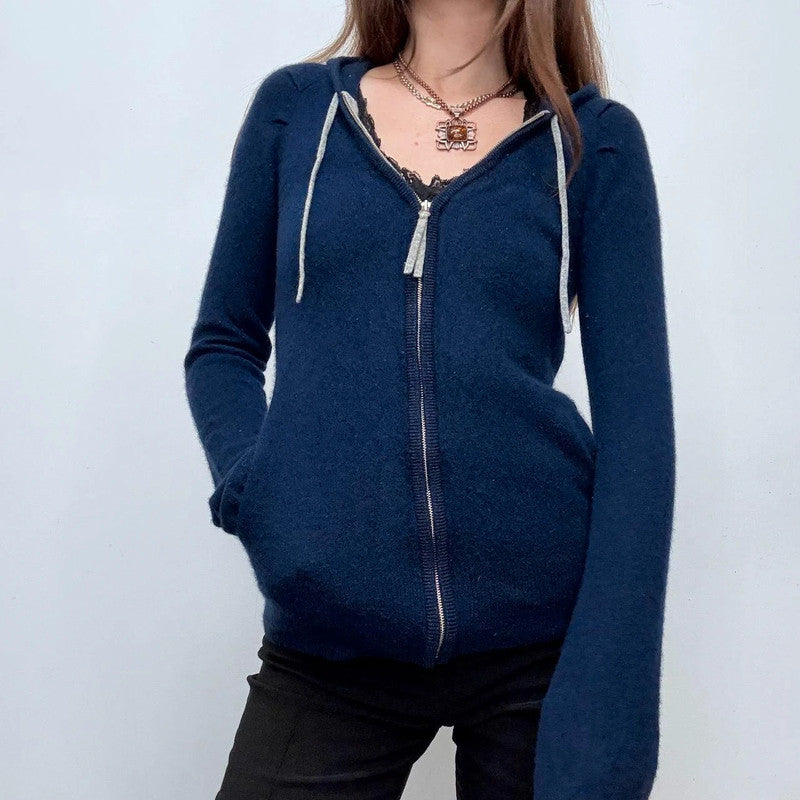 navy cashmere zip up hoodie