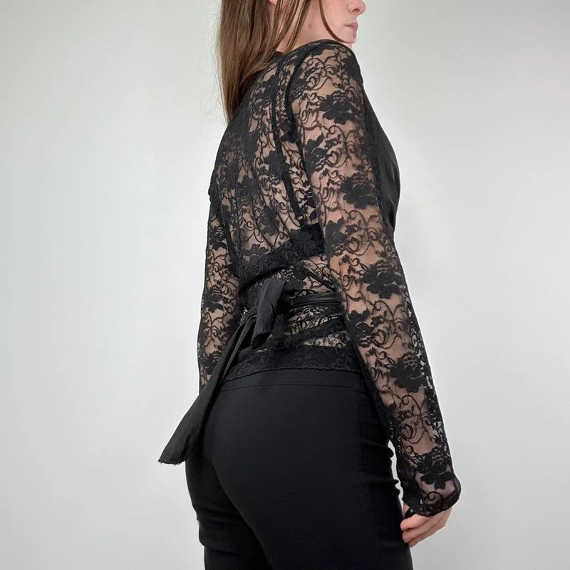 gathered lace wrap around shirt