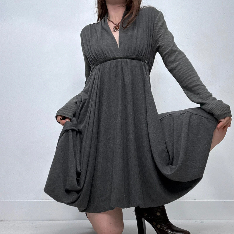 grey knitted long sleeve draped dress