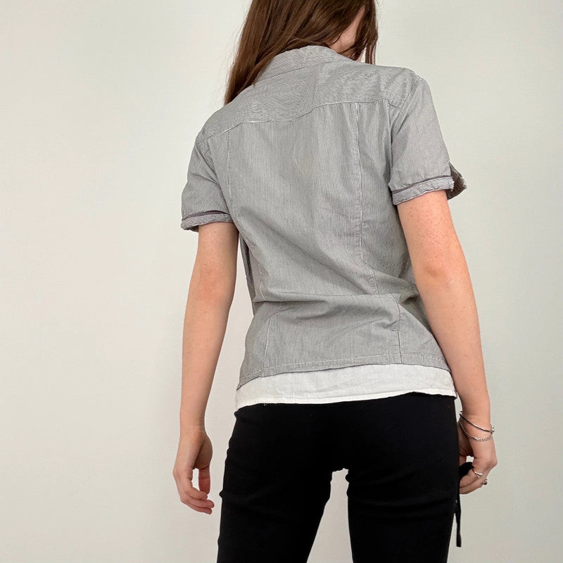 layered pinstripe short sleeve shirt