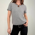 grey soft cashmere knitted short sleeve t-shirt