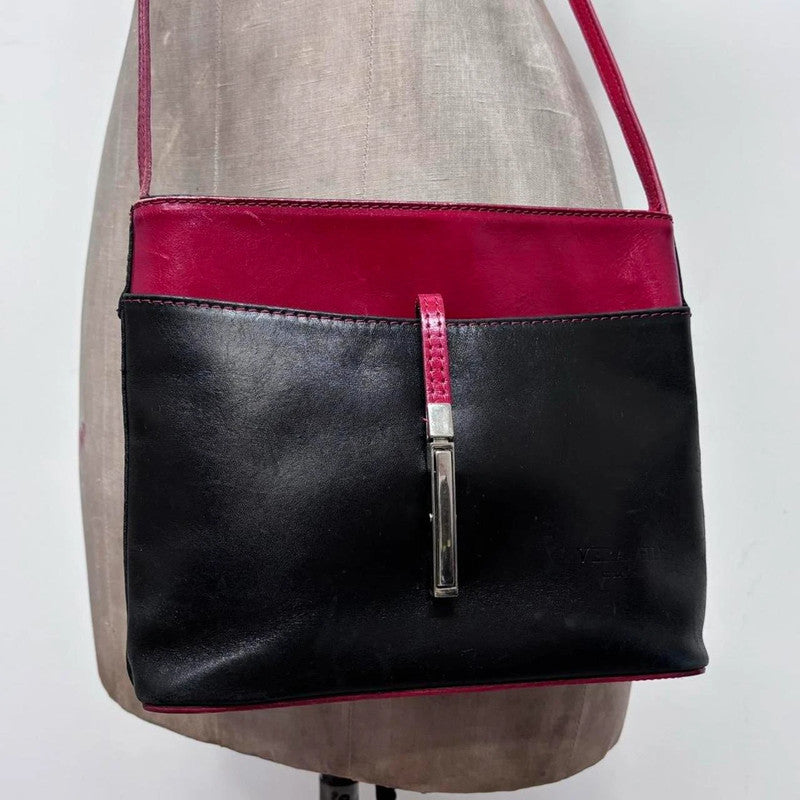 leather red and black crossbody bag