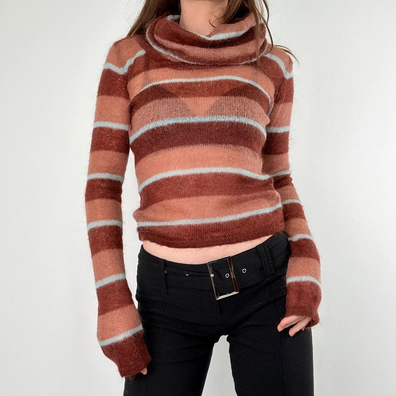 sheer striped brown mohair jumper