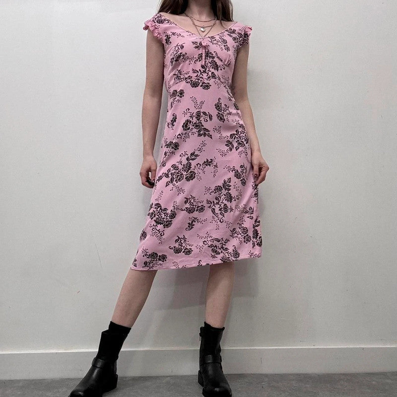 pink bias cut floral summer dress