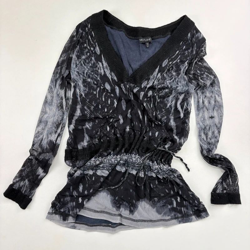 Slouchy wide neck Mohair printed Top