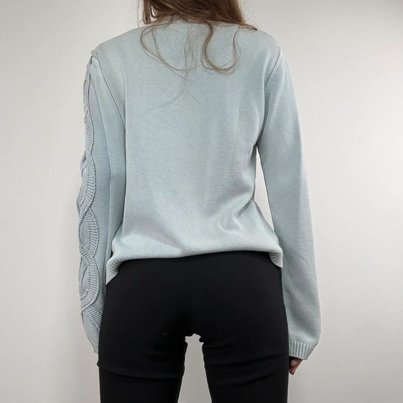 pale blue epaulette pleated embroidered jumper