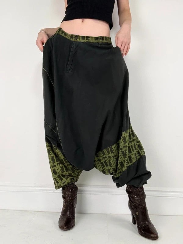 black cotton batwing puff harem trousers
