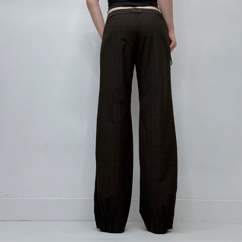 Cop Copine brown pinstripe check stretch waist low rise trousers