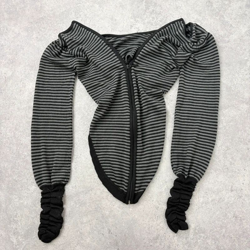 cropped pinstripe gathered engineered jumper