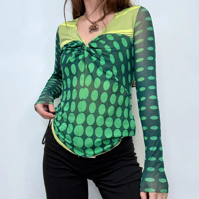 polkadot graphic long sleeve top