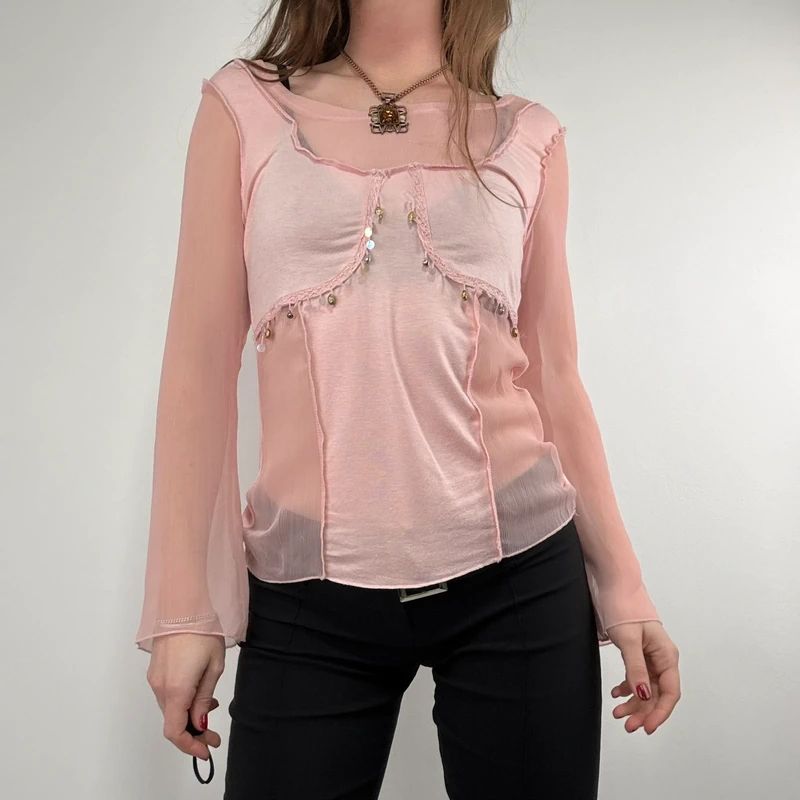 pink flared long sleeve t-shirt