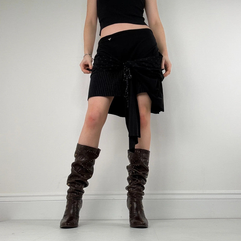 asymmetric black pinstripe polkadot skirt