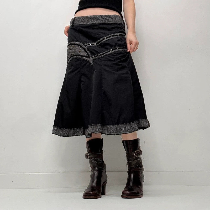 black gothic layered midi skirt