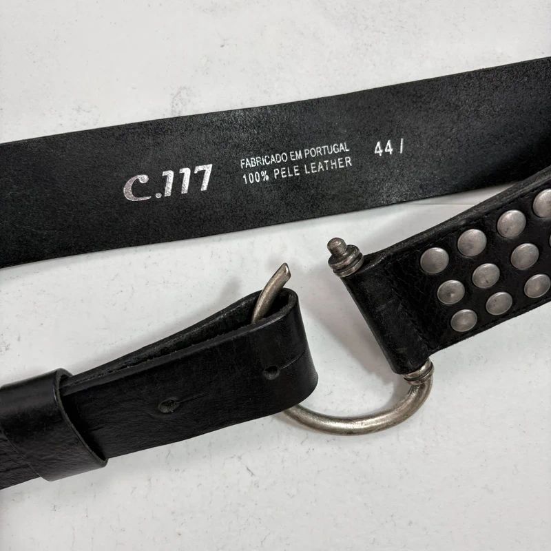 black leather studded silver metal belt