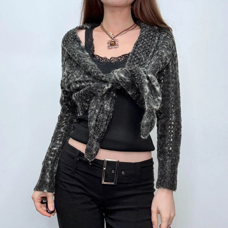 grey wrap wide neck cardigan