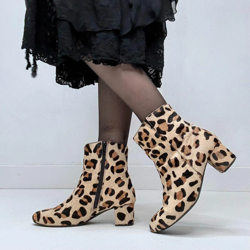 leopard print pony hair heel boots