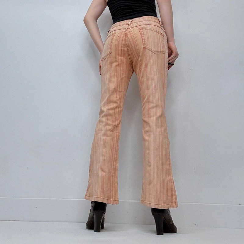 distressed 70s style pinstripe bootcut jeans