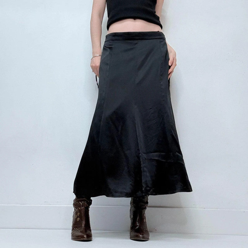 black silk flared floaty skirt