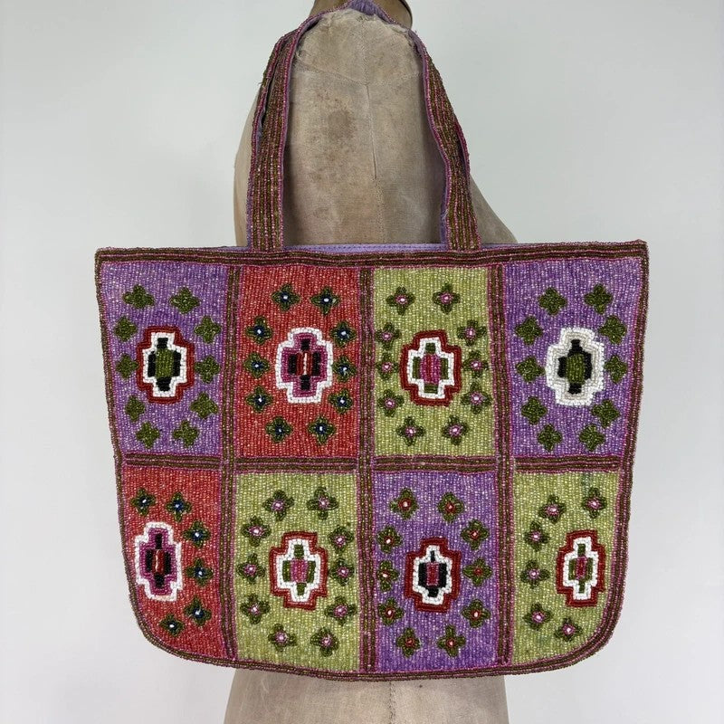 Beaded patchwork hippy boho tote handbag