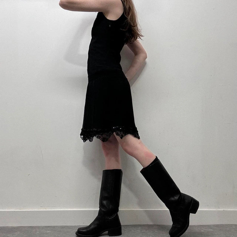 black silk lace midi dress