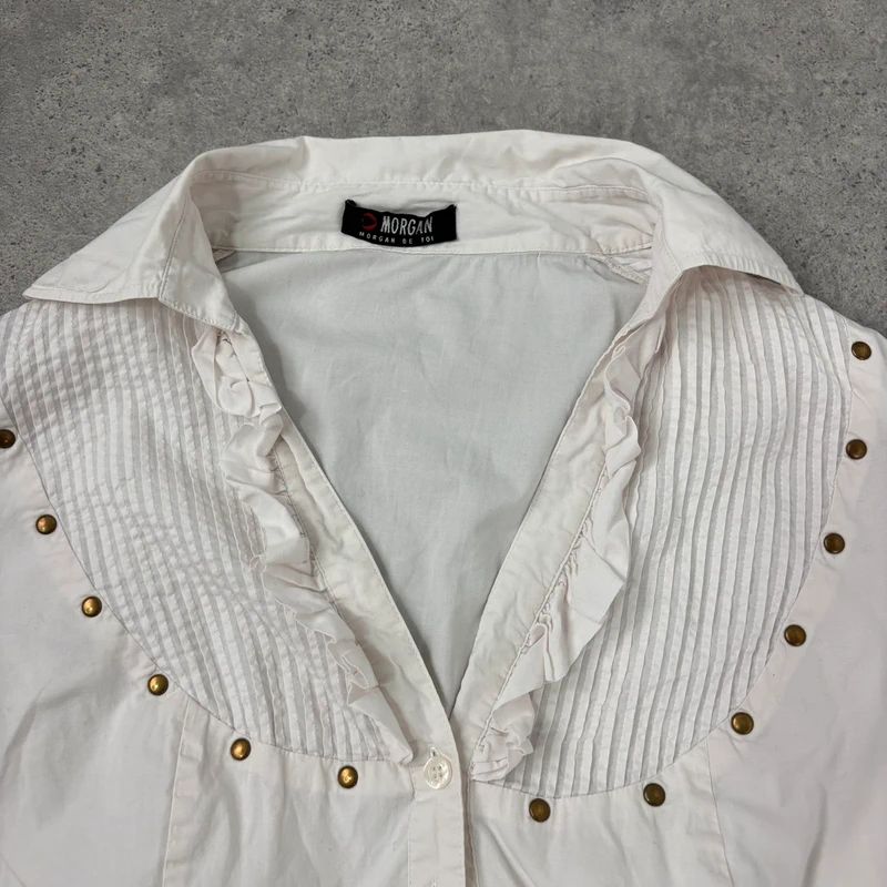 white pleated studded cotton napoleonic Morgan shirt