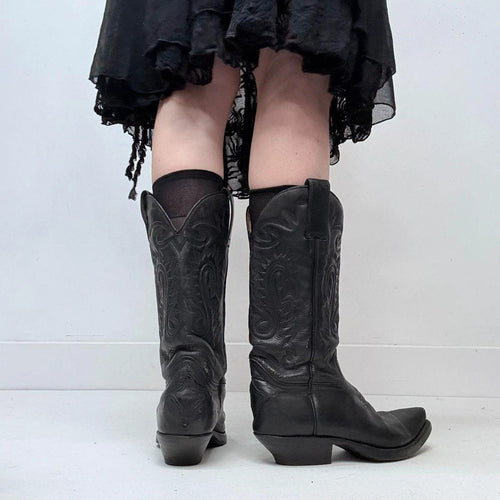 black leather cowboy western boots