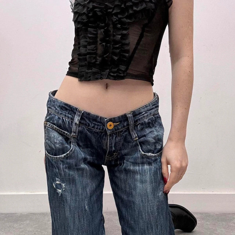 distressed denim cropped trousers
